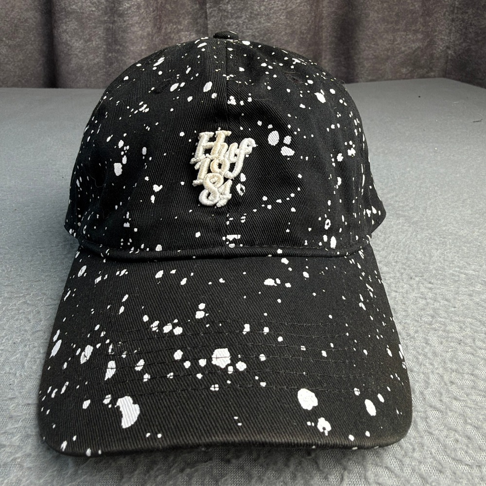 HUF Worldwide Black White Paint Splatter Strapback Dad Hat Cap 1984 Logo Cotton